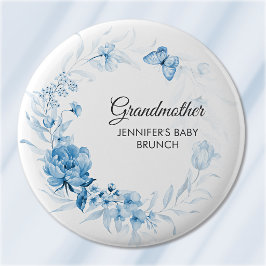 Chapa Redonda De 5 Cm Abuela Flores Azules Suaves Baby Shower/Brunch