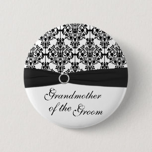Chapa Redonda De 5 Cm Abuela negra, blanca del damasco del Pin del novio