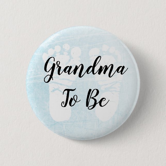 Chapa Redonda De 5 Cm Abuela para ser Baby Shower de huellas azules (Anverso)