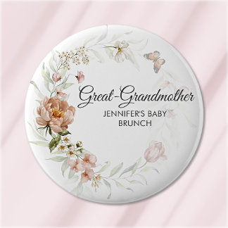 Chapa Redonda De 5 Cm Abuela Rosa Flores Baby Shower/Brunch