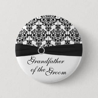 Chapa Redonda De 5 Cm Abuelo negro, blanco del damasco del Pin del novio