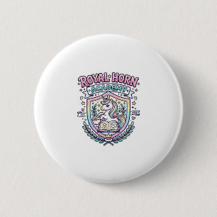 Chapa Redonda De 5 Cm Academia Cuerno Real Unicornio Tipografía Negrita 