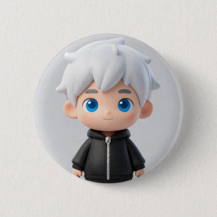 Chapa Redonda De 5 Cm Acc Chibi Niño Pelo Blanco Genial Ropa Urbana