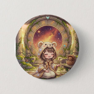 Chapa Redonda De 5 Cm Accesorio de chica Chibi de la galaxia zodiacal de