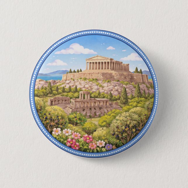 Chapa Redonda De 5 Cm Acrópolis de Grecia (Anverso)