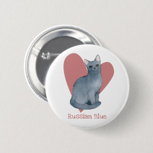 Chapa Redonda De 5 Cm Acuarela azul de gato ruso Corazón gitano rosado