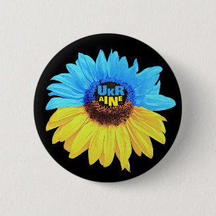 Chapa Redonda De 5 Cm Acuarela de girasol de Ucrania bandera azul amaril
