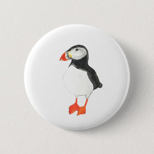 Chapa Redonda De 5 Cm Acuarela de Puffin Atlántica Cuta Ave marina coste