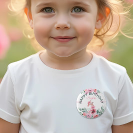 Chapa Redonda De 5 Cm Acuarela Floral Giraffe Ribbon Chica Cumpleaños