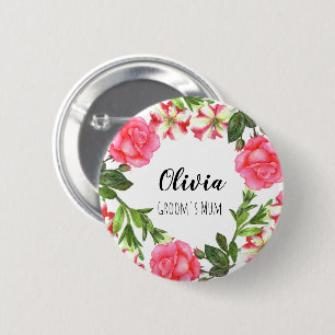 Chapa Redonda De 5 Cm Acuarela Flores rosa Diseño de la flor del círculo