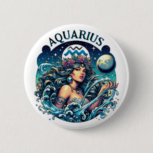Chapa Redonda De 5 Cm Acuario Portador de Agua Mujer Hermosa Astrología