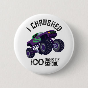 Chapa Redonda De 5 Cm Acusé 100 días de camión monstruo verde de la escu