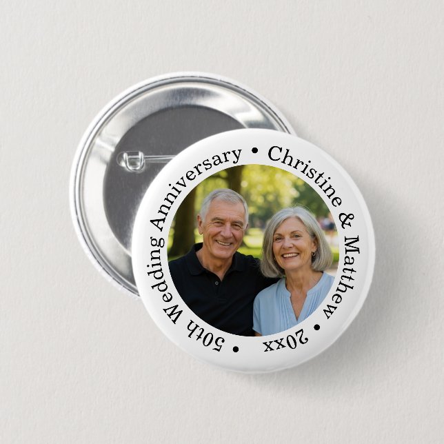 Chapa Redonda De 5 Cm Add Your Own Couple Photo 50th Wedding Anniversary (Anverso y reverso)