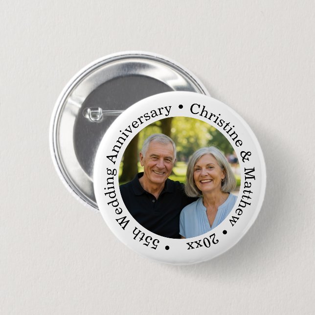 Chapa Redonda De 5 Cm Add Your Own Couple Photo 55th Wedding Anniversary (Anverso y reverso)