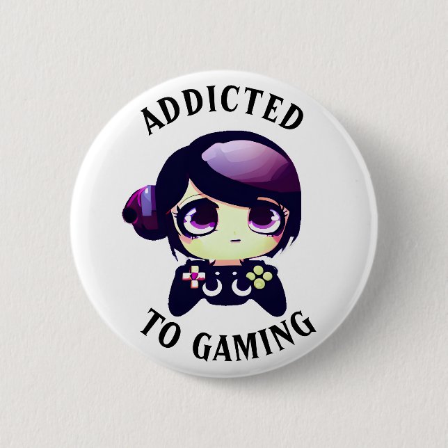 Chapa Redonda De 5 Cm Adictos al juego | Cute Kawaii Chica Gamer (Anverso)