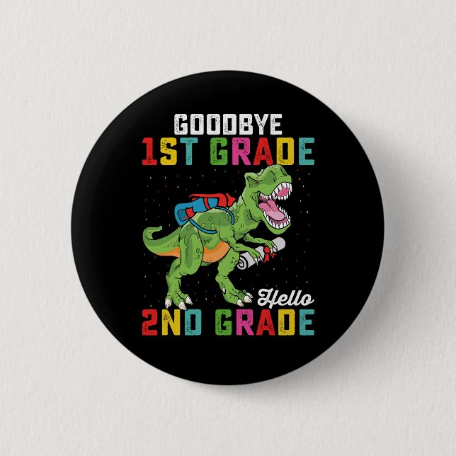 Chapa Redonda De 5 Cm Adiós primer grado Hola segundo grado T Rex Dinosa (Anverso)