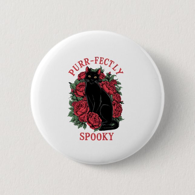 Chapa Redonda De 5 Cm Adorable Cute Floral Black Cat Purfectamente Spook (Anverso)