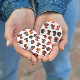 Chapa Redonda De 5 Cm Adorable Dachshund y Heart Valentine