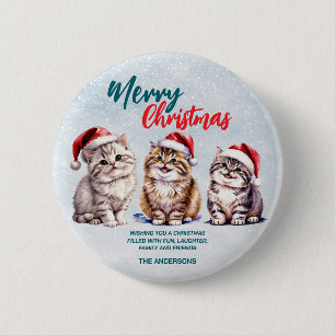 Chapa Redonda De 5 Cm Adorable gatito de Santa con acuarela Feliz Navida