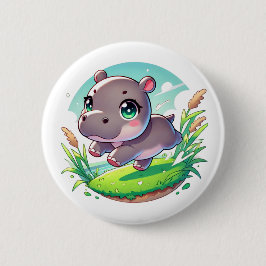 Chapa Redonda De 5 Cm Adorable hipopótamo salta alegremente