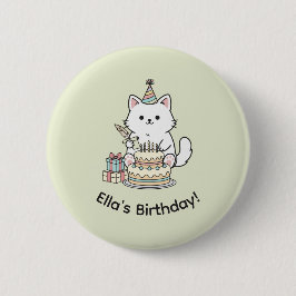 Chapa Redonda De 5 Cm Adorable pastel de cumpleaños de gato de fiesta Ar