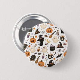 Chapa Redonda De 5 Cm Adorable patrón de acuarela de Halloween con gatos