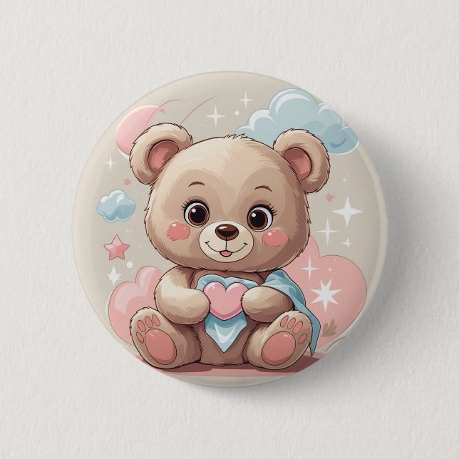 Chapa Redonda De 5 Cm Adorable Teddy Bear Baby - Diseño Pastel Suave (Anverso)