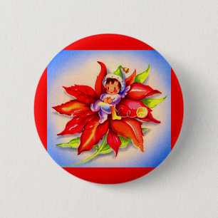 Chapa Redonda De 5 Cm adorables Navidades elf en una poinsettia