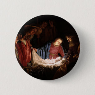 Chapa Redonda De 5 Cm Adoración de los pastores por Honthorst