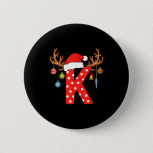 Chapa Redonda De 5 Cm Adorno Inicial de Monograma de Navidad Letra K Alf