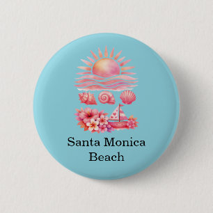 Chapa Redonda De 5 Cm Aesthetic Pink Beach Sunset Watercolor