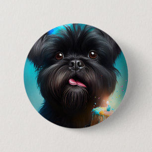 Chapa Redonda De 5 Cm Affenpinscher celebrando pastel de globos de cumpl