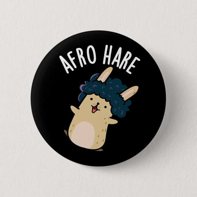 Chapa Redonda De 5 Cm Afro Hare Conejo Gracioso Con Afro Pun Dark BG (Anverso)