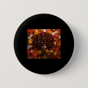Chapa Redonda De 5 Cm Afromujer Floral Black Queen Puff Art Melanin Aut