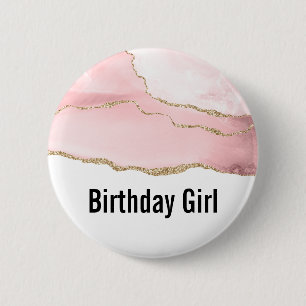 Chapa Redonda De 5 Cm Agitación rosa de Rubor con Chica de cumpleaños de