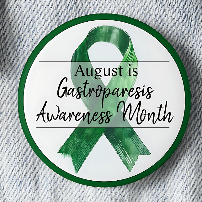 Chapa Redonda De 5 Cm Agosto Gastroparesis Mes de Conciencia (August is Gasterparesis Awareness Month pinback button.  Green awareness ribbon.)