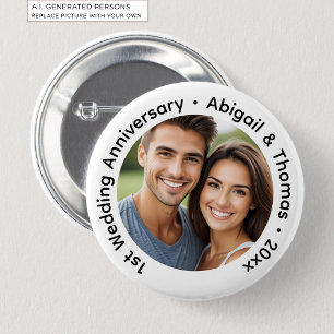 Chapa Redonda De 5 Cm Agrega tu propia foto de pareja 1er aniversario de