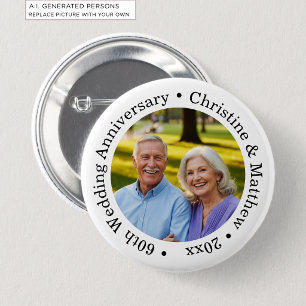 Chapa Redonda De 5 Cm Agrega tu propia foto de pareja 60 aniversario de