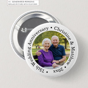 Chapa Redonda De 5 Cm Agrega tu propia foto de pareja 75 aniversario de