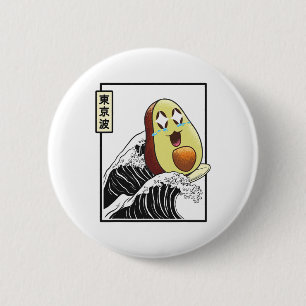 Chapa Redonda De 5 Cm Aguacate Feliz Surfeando Ola Kanagawa Japón Kawaii