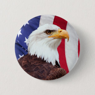 Chapa Redonda De 5 Cm Águila calva y bandera americana