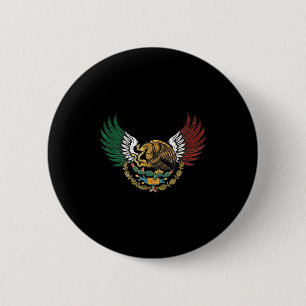 Chapa Redonda De 5 Cm Águila Mexicana Azteca Con Alas De Bandera Tricolo