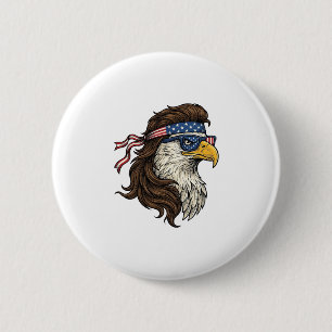 Chapa Redonda De 5 Cm Aguila Patriótica Mullet Grabado Vintage Vector De