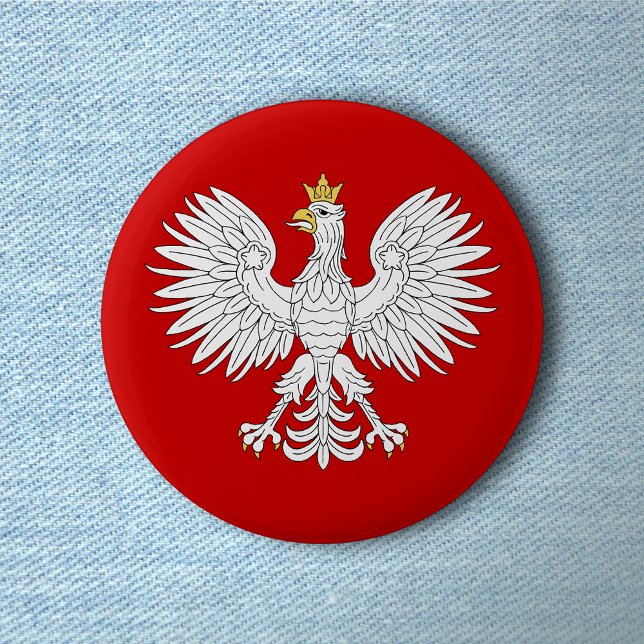 Chapa Redonda De 5 Cm Águila polaca (Polish Eagle Button on Light Denim))