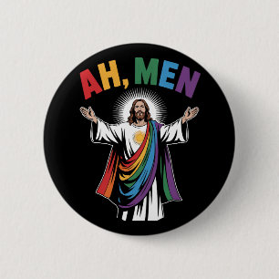Chapa Redonda De 5 Cm Ah Hombres Divertido Jesús LGBTQ Orgullo Gay Arcoí