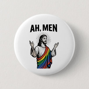 Chapa Redonda De 5 Cm Ah Men Funny Orgullo Gay LGBT Jesús Arcoiris