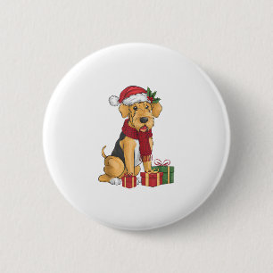 Chapa Redonda De 5 Cm Airedale Terrier Dog Navidades de ropa Santa Hat D