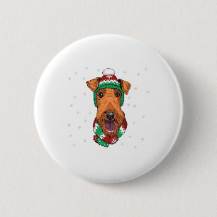 Chapa Redonda De 5 Cm Airedale Terrier en gorra de navidades