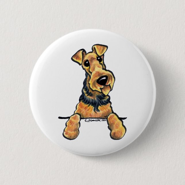 Chapa Redonda De 5 Cm Airedale Terrier Line Art (Anverso)