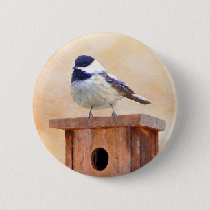 Chapa Redonda De 5 Cm Ajedrez sobre pintura de aves original